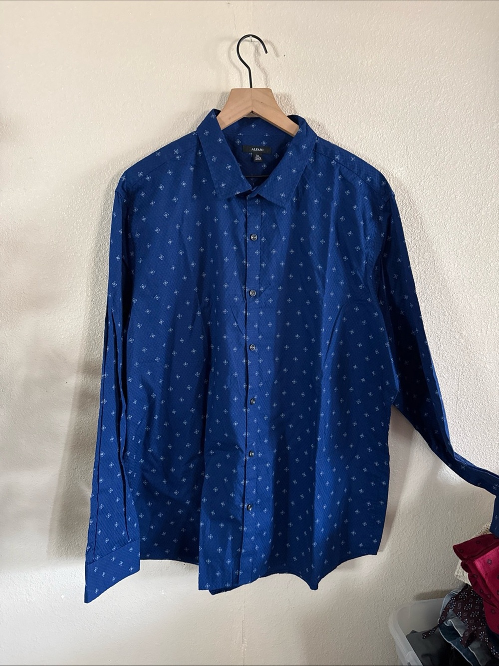 Alfani Men’s Navy Blue Printed Button-Down Shirt